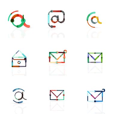 E-posta iş sembolleri vektör veya işaretleri logosu ayarlayın. Doğrusal minimalist düz simgesi tasarım koleksiyonu