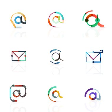 E-posta iş sembolleri vektör veya işaretleri logosu ayarlayın. Doğrusal minimalist düz simgesi tasarım koleksiyonu