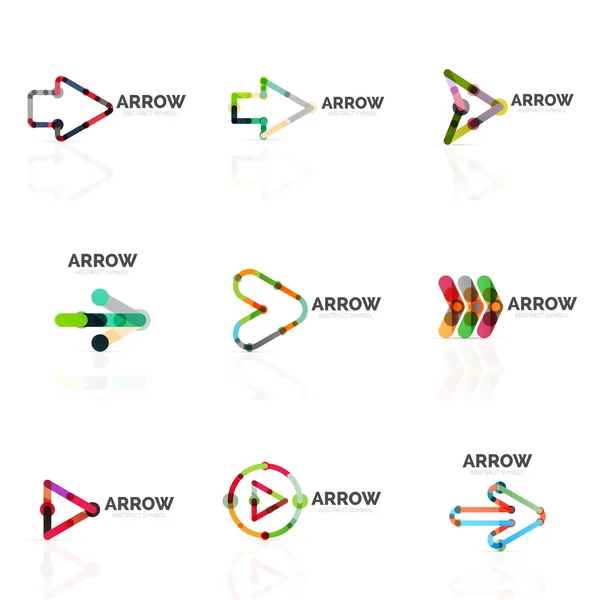 Σύνολο γραμμική βέλος αφηρημένη λογότυπα, συνδεδεμένα τμήματα πολύχρωμες γραμμές σε αριθμούς κατευθυντικό δείκτη — Διανυσματικό Αρχείο