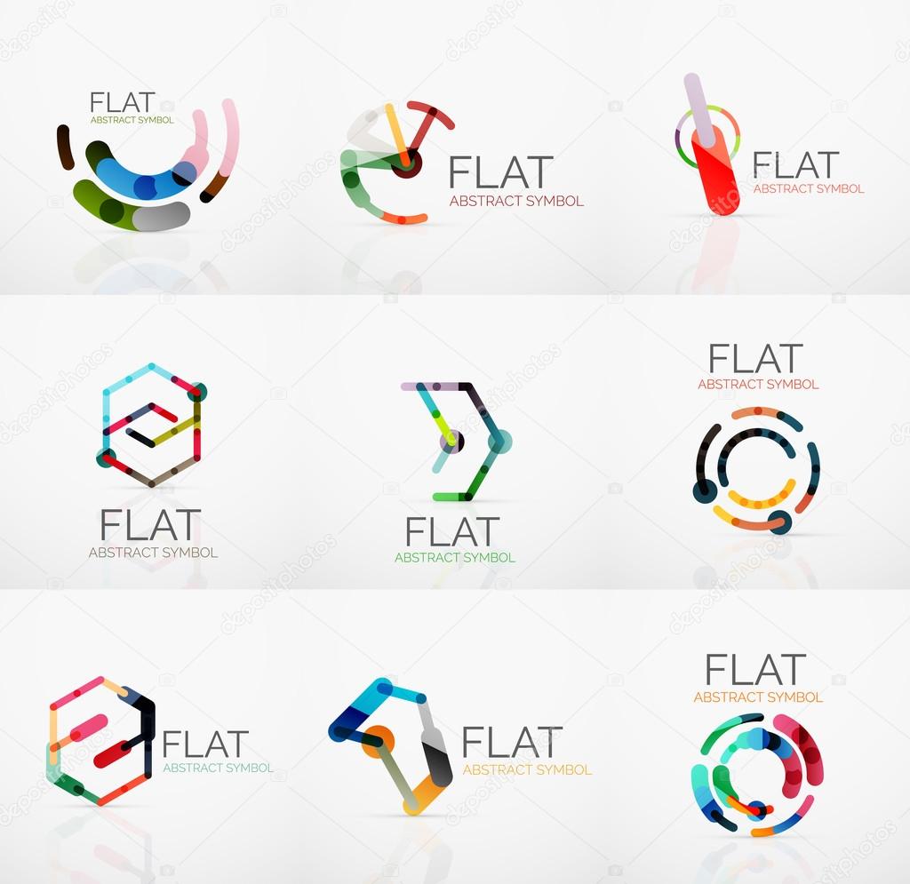 Logo collection - abstract minimalistic linear flat design. Business hi-tech geometric symbols, multicolored connected segments of lines. Vector illustration - connection concepts