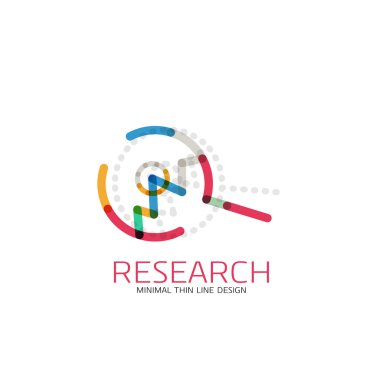 Vektör ince çizgi logo Büyüteç, ara ve bul veya yakınlaştırma logo tasarım. Doğrusal minimalist iş simgesi