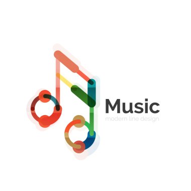Müzik Not logosu, düz ince çizgi geometrik tasarım