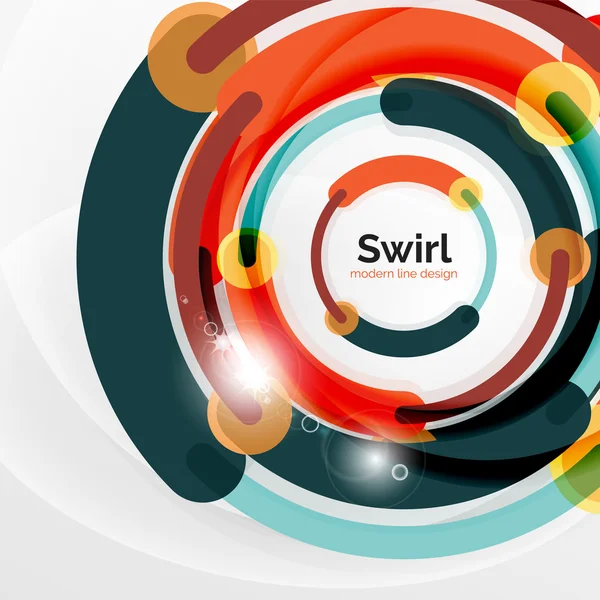 Kleurrijke platte ontwerp abstracte achtergrond. Swirl en cirkel vormige lijnen op wit — Stockvector