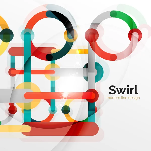 Kleurrijke platte ontwerp abstracte achtergrond. Swirl en cirkel vormige lijnen op wit — Stockvector