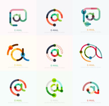 E-posta iş sembolleri vektör veya işaretleri logosu ayarlayın. Doğrusal minimalist düz simgesi tasarım koleksiyonu