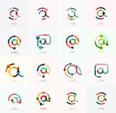 E-posta iş sembolleri vektör veya işaretleri logosu ayarlayın. Doğrusal minimalist düz simgesi tasarım koleksiyonu