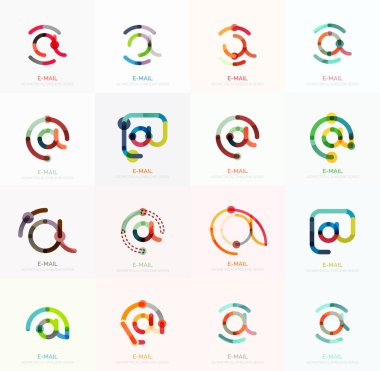 E-posta iş sembolleri vektör veya işaretleri logosu ayarlayın. Doğrusal minimalist düz simgesi tasarım koleksiyonu