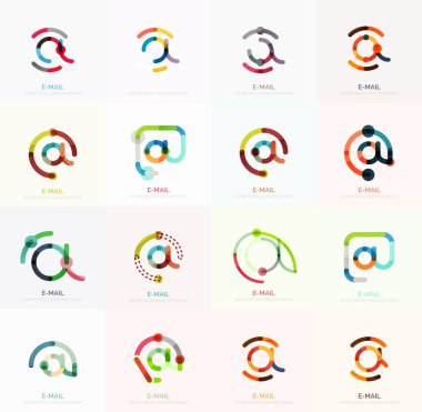 E-posta iş sembolleri vektör veya işaretleri logosu ayarlayın. Doğrusal minimalist düz simgesi tasarım koleksiyonu