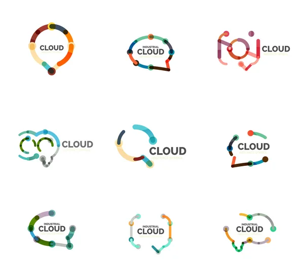 Komplet płaskich liniowe wzornictwo mowy chmura loga. Rozmowa pęcherzyki, nowoczesne geometryczne przemysłowych cienka linia ikon — Wektor stockowy