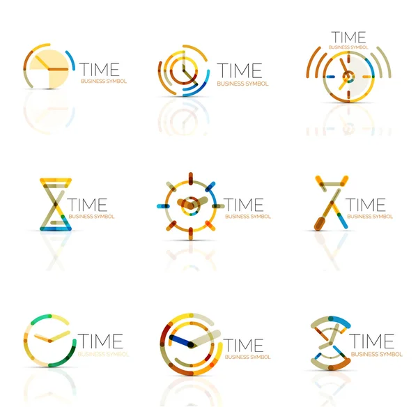 Conjunto de logotipo abstracto de tiempo lineal, segmentos multicolores conectados — Vector de stock