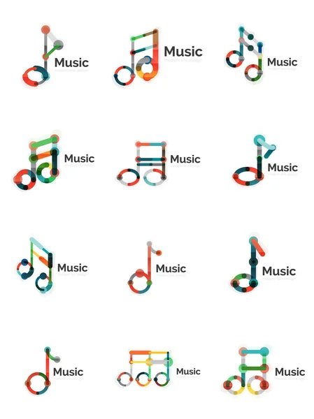 Noten-Logo-Set, flache geometrische Symbole in dünner Linie — Stockvektor