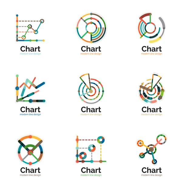 Conjunto de logotipo gráfico de linha fina. Gráfico ícones moderno colorido estilo plano — Vetor de Stock