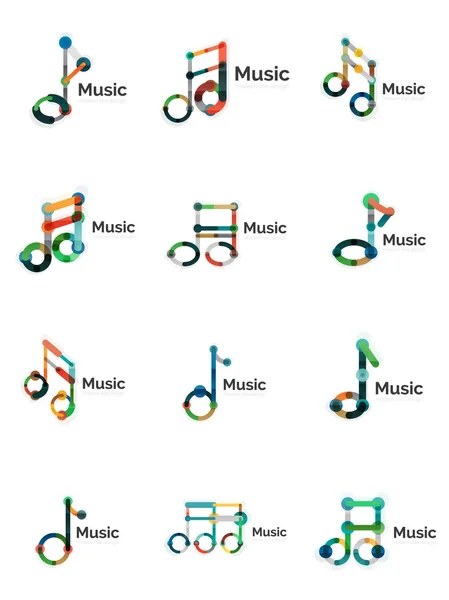 Set de logo-uri note de muzică, pictograme geometrice subțiri plate — Vector de stoc