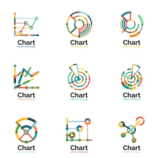 Conjunto de logotipo gráfico de linha fina. Gráfico ícones moderno colorido estilo plano — Vetor de Stock