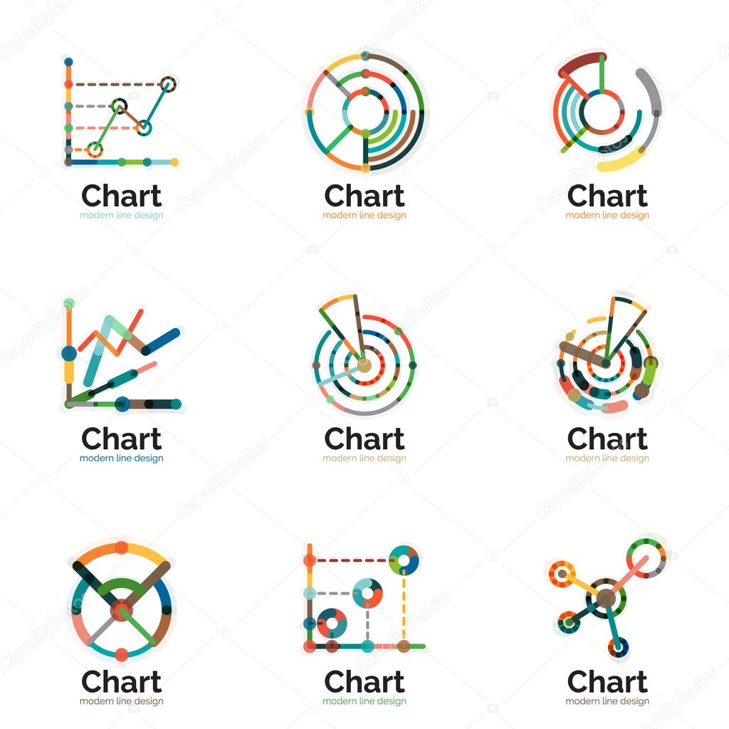 Thin line chart logo set. Graph icons modern colorful flat style. Vector symbols