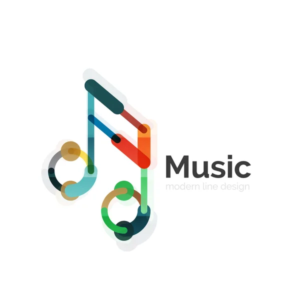 Music note logo, flat thin line geometric design — Stock Vector