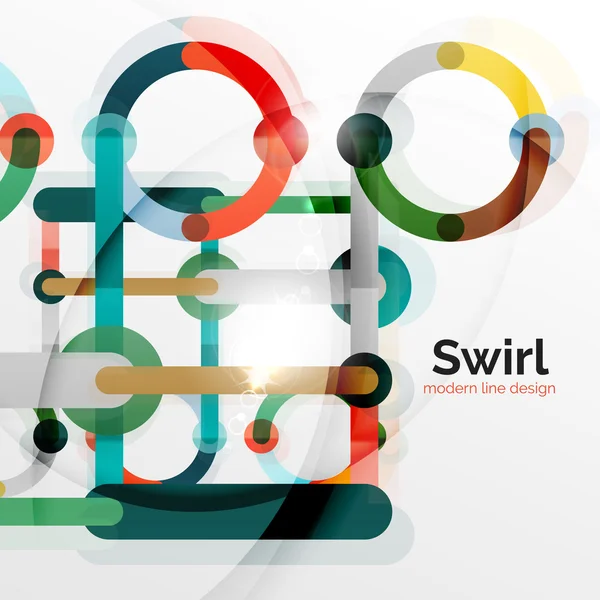 Kleurrijke platte ontwerp abstracte achtergrond. Swirl en cirkel vormige lijnen op wit — Stockvector