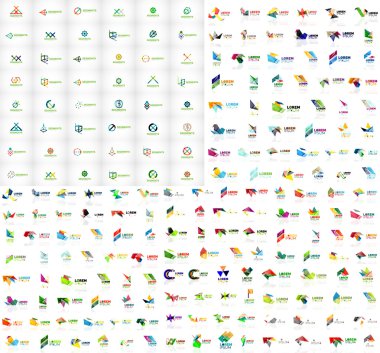 Mega collection of geometrical abstract logo templates, origami paper style business icons with sample text. Vector