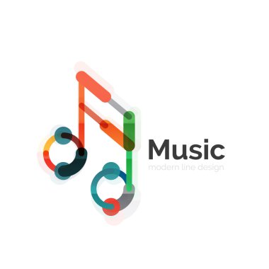 Müzik Not logosu, düz ince çizgi geometrik tasarım