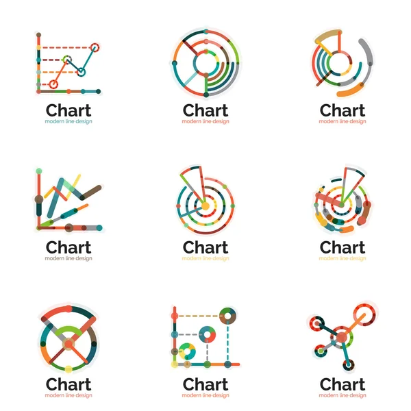 Dünne Linie Diagramm Logo gesetzt. Grafik-Ikonen moderner bunter flacher Stil — Stockvektor