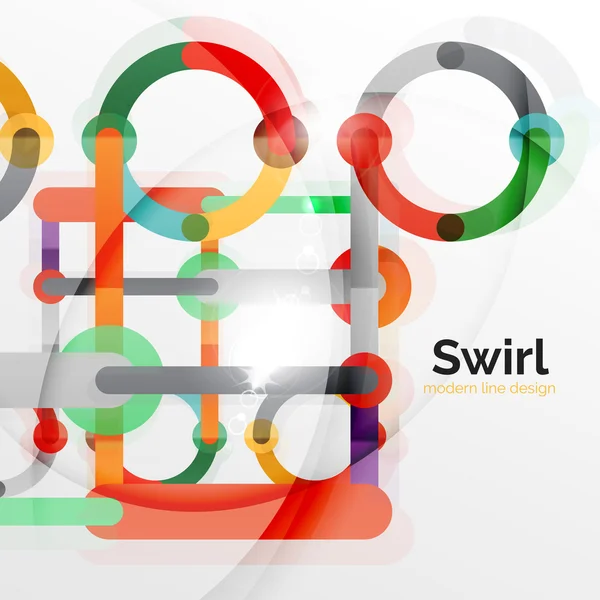 Kleurrijke platte ontwerp abstracte achtergrond. Swirl en cirkel vormige lijnen op wit — Stockvector