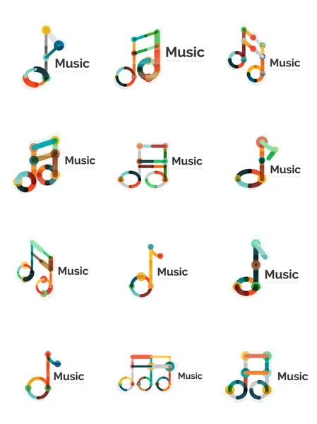 Música nota logotipo definido, ícones geométricos linha fina plana — Vetor de Stock