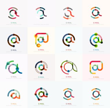 E-posta iş sembolleri vektör veya işaretleri logosu ayarlayın. Doğrusal minimalist düz simgesi tasarım koleksiyonu
