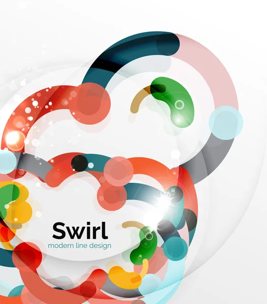 Kleurrijke platte ontwerp abstracte achtergrond. Swirl en cirkel vormige lijnen op wit — Stockvector