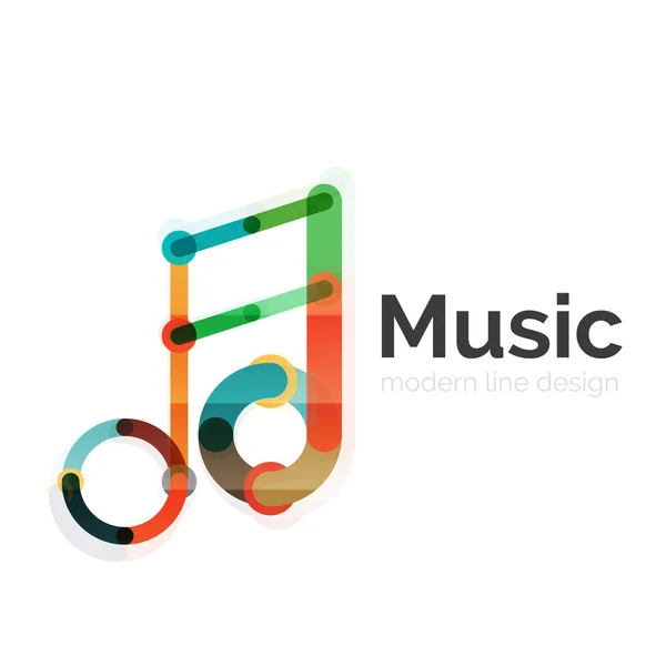 Music note logo, flat thin line geometric design — Stock Vector