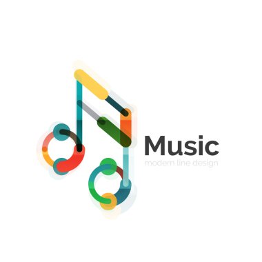 Müzik Not logosu, düz ince çizgi geometrik tasarım