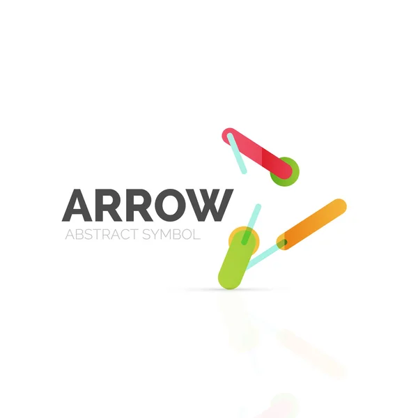 Logo astratto a freccia lineare, segmenti multicolori collegati di linee in figura puntatore direzionale — Vettoriale Stock