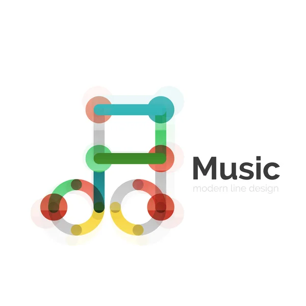 Music note logo, flat thin line geometric design — Stock Vector