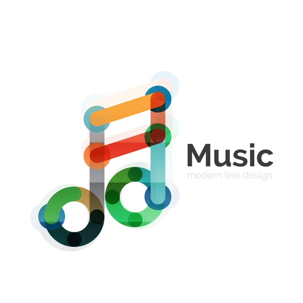 Music note logo, flat thin line geometric design — Stock Vector