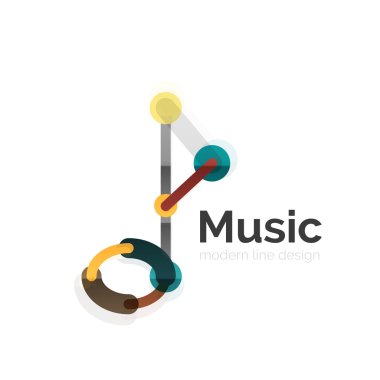 Müzik Not logosu, düz ince çizgi geometrik tasarım