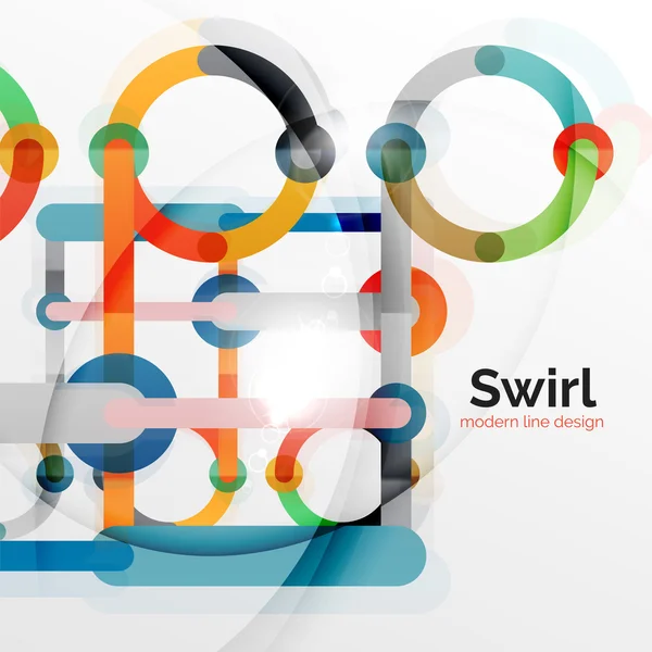Kleurrijke platte ontwerp abstracte achtergrond. Swirl en cirkel vormige lijnen op wit — Stockvector