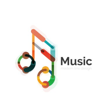 Müzik Not logosu, düz ince çizgi geometrik tasarım