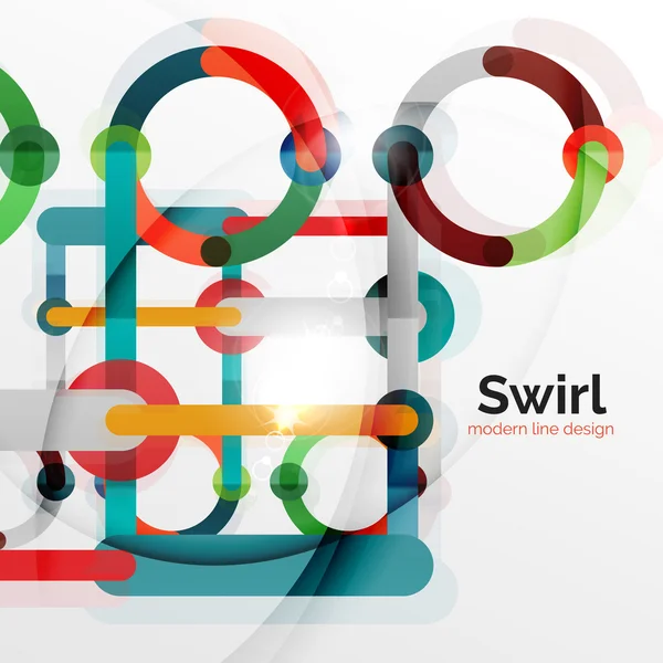 Kleurrijke platte ontwerp abstracte achtergrond. Swirl en cirkel vormige lijnen op wit — Stockvector