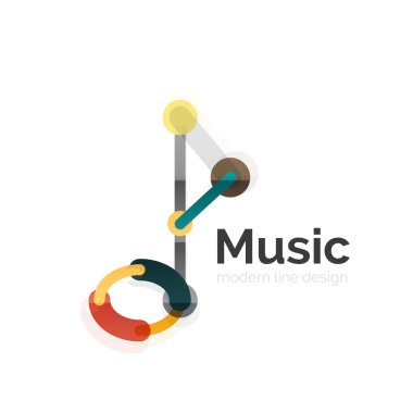 Müzik Not logosu, düz ince çizgi geometrik tasarım