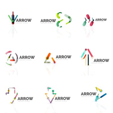 Doğrusal ok soyut logolar, Doğrusal işaretçi rakamlar satırlarında bağlı çok renkli kesimleri kümesi