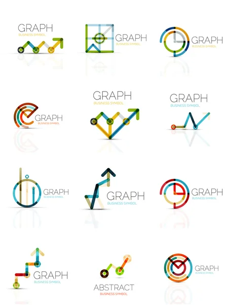 Linearer Graph und Diagramm abstrakter Logosatz, verbunden mit mehrfarbigen Liniensegmenten — Stockvektor