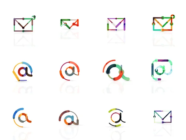 Vector de correo electrónico símbolos de negocios o en signos conjunto de logotipo. Colección lineal minimalista de diseño de iconos planos — Vector de stock