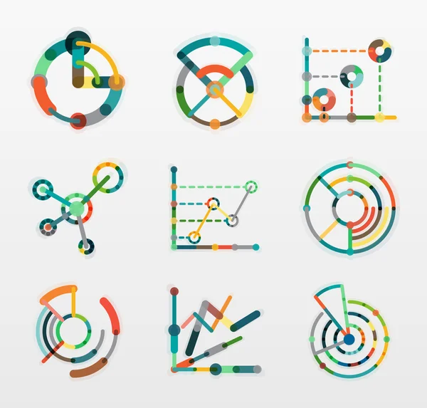 Thin line chart logo set. Graph icons modern colorful flat style — Stock Vector