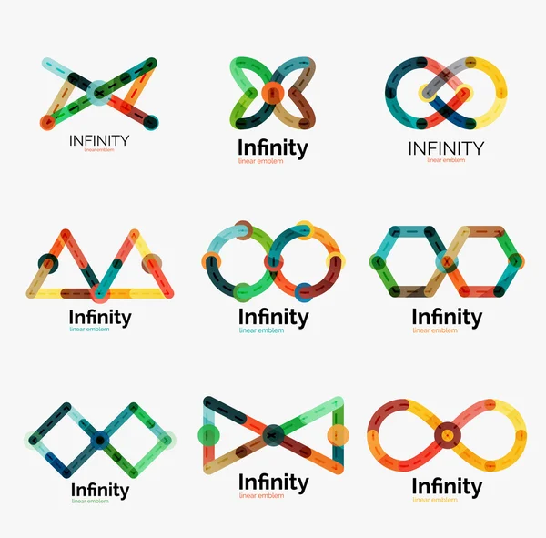 Vector infinity logotyp set, platt färgglada ikoner — Stock vektor