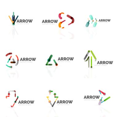 Doğrusal ok soyut logolar, Doğrusal işaretçi rakamlar satırlarında bağlı çok renkli kesimleri kümesi