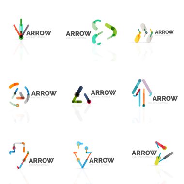 Doğrusal ok soyut logolar, Doğrusal işaretçi rakamlar satırlarında bağlı çok renkli kesimleri kümesi