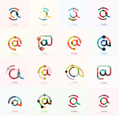 E-posta iş sembolleri vektör veya işaretleri logosu ayarlayın. Doğrusal minimalist düz simgesi tasarım koleksiyonu