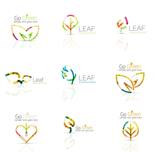 Linear leaf abstract logo set, connected multicolored segments — 스톡 벡터