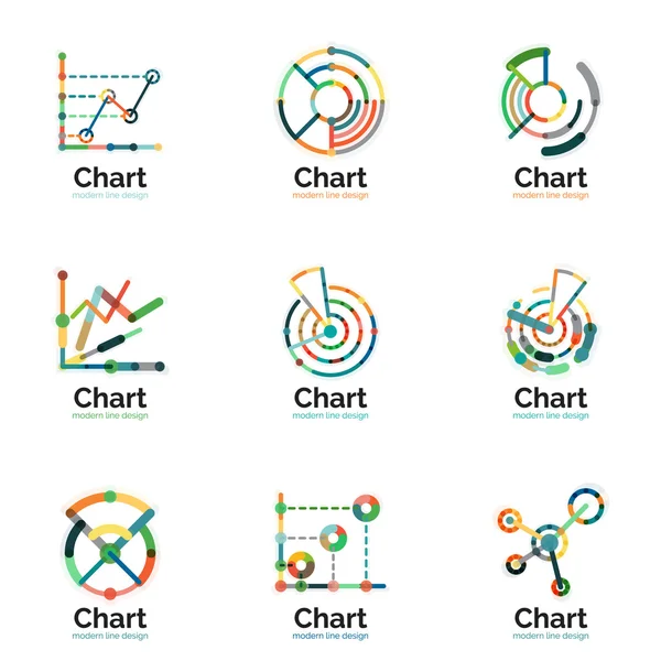 Dunne lijn grafiek logo set. Grafiek pictogrammen moderne kleurrijke vlakke stijl — Stockvector