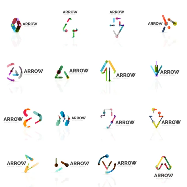 線形の矢印抽象的なロゴ、方向ポインターの図に接続された色とりどりのセグメント線のセット — ストックベクタ