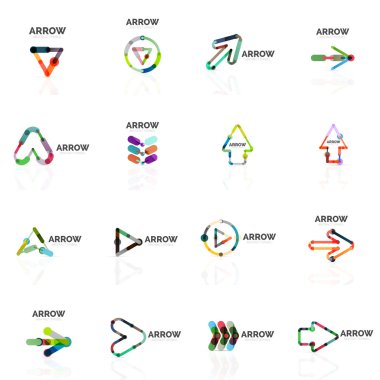 Doğrusal ok soyut logolar, Doğrusal işaretçi rakamlar satırlarında bağlı çok renkli kesimleri kümesi